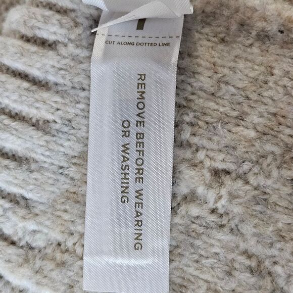 LOFT Oatmeal Bohemian Turtleneck Cable Knit Chic Ribbed Trim Flowy Knit Sweater - Picture 12 of 14